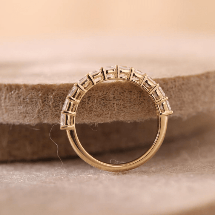 Asscher-Cut Lab Diamond Half Eternity Ring with Shared Claw Prongs - FIORESE JEWELRY