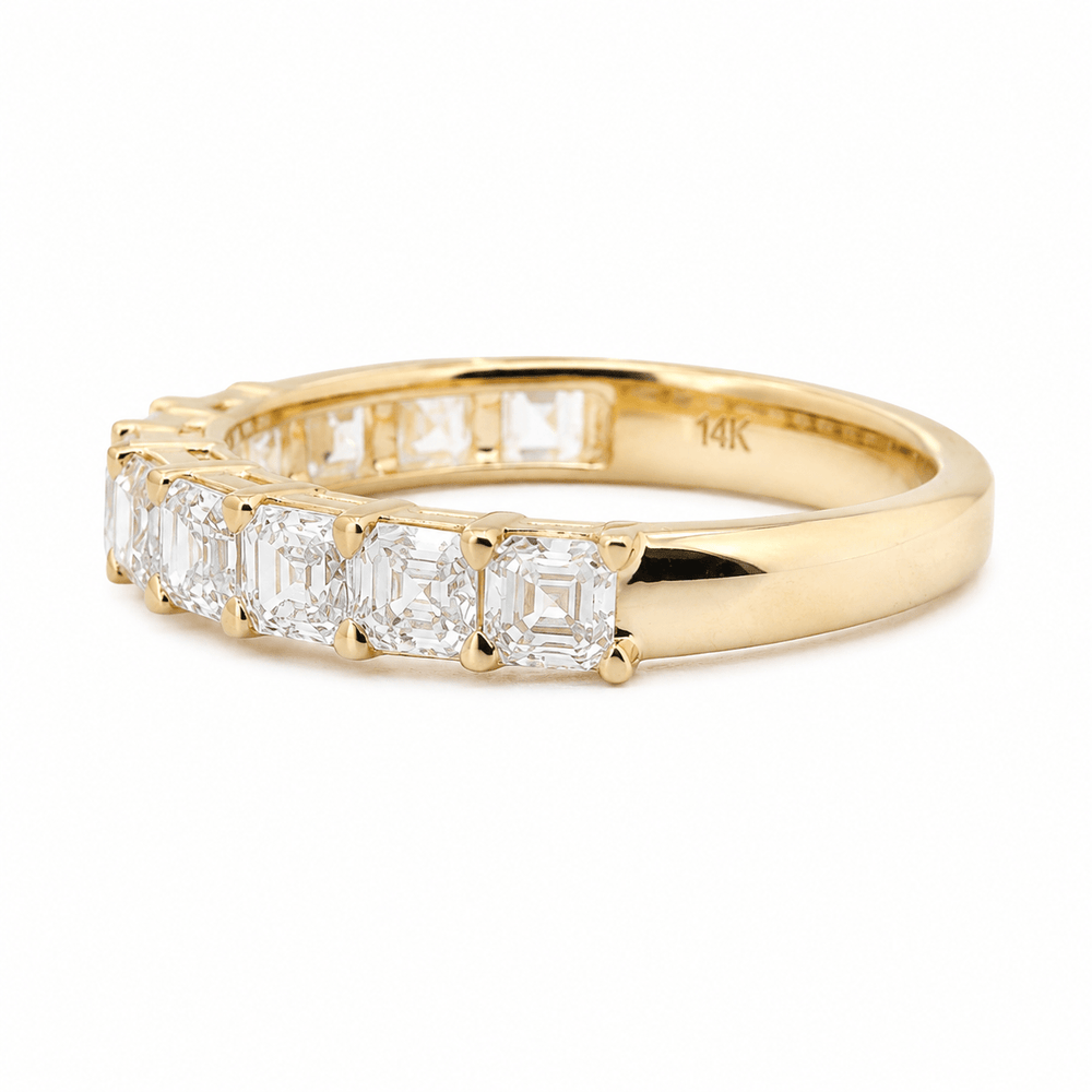 Asscher-Cut Lab Diamond Half Eternity Ring with Shared Claw Prongs - FIORESE JEWELRY