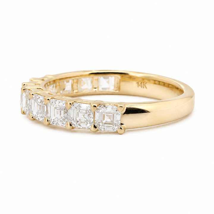 Asscher-Cut Lab Diamond Half Eternity Ring with Shared Claw Prongs - FIORESE JEWELRY