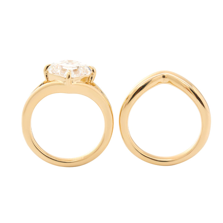 Asscher-Cut Lab Diamond Solitaire Bridal Set with Wavy Matching Band - FIORESE JEWELRY