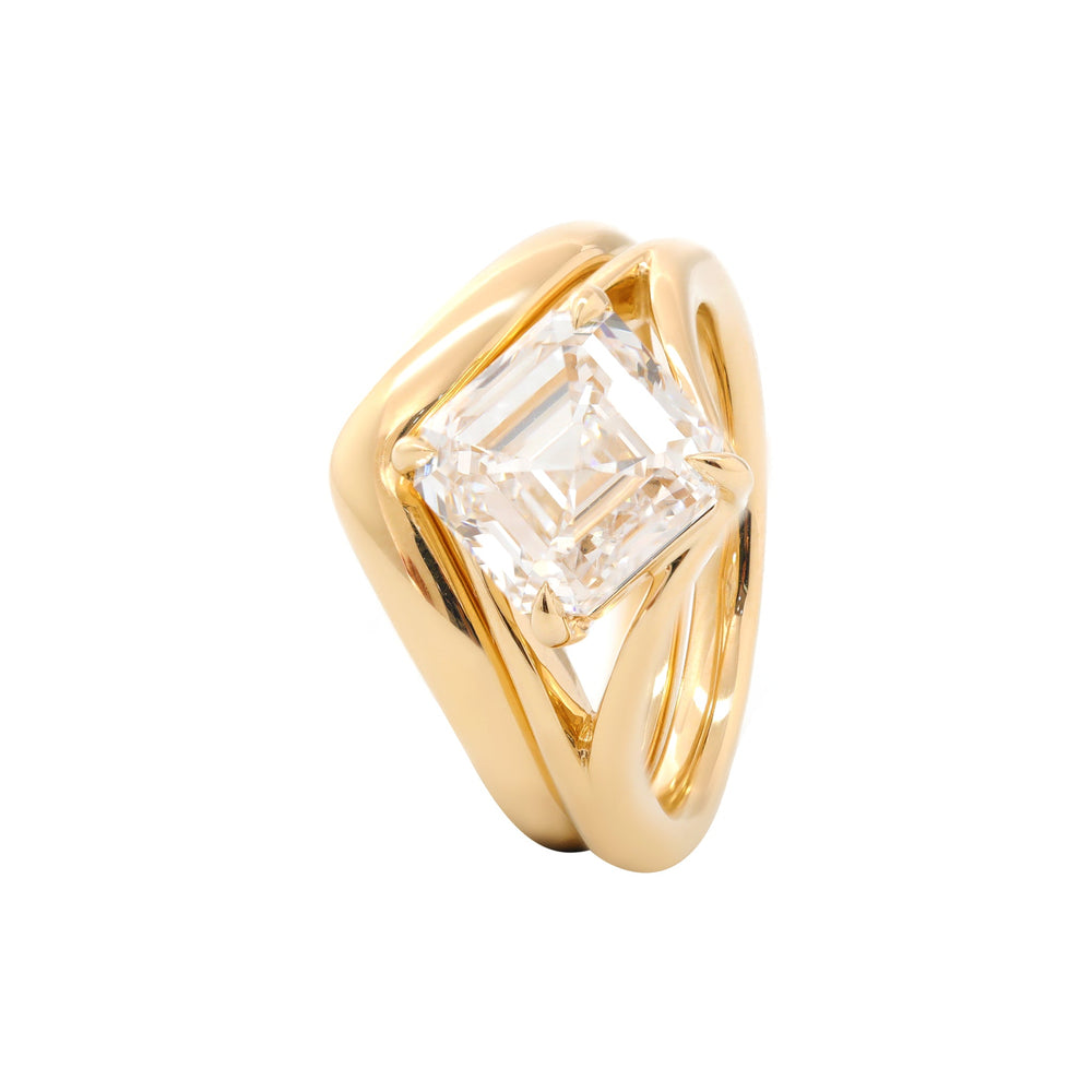 Asscher-Cut Lab Diamond Solitaire Bridal Set with Wavy Matching Band - FIORESE JEWELRY