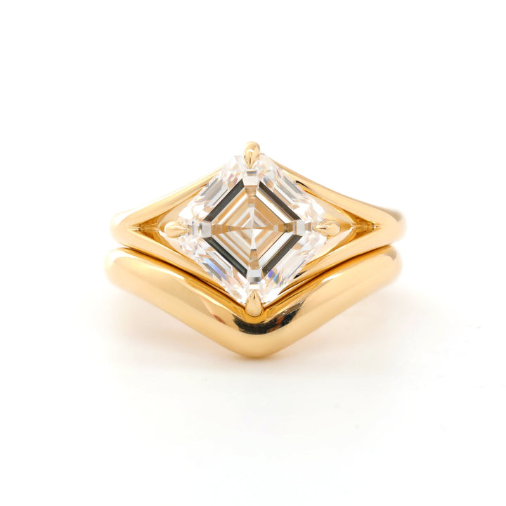Asscher-Cut Lab Diamond Solitaire Bridal Set with Wavy Matching Band - FIORESE JEWELRY