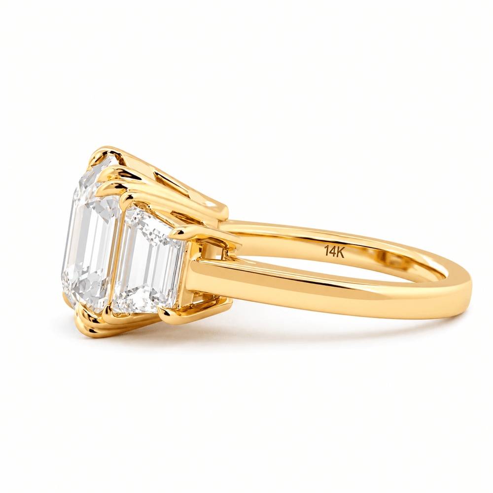 Asscher - Cut Lab Diamond Three - Stone Ring with Trapezoid Side Stones - FIORESE JEWELRY