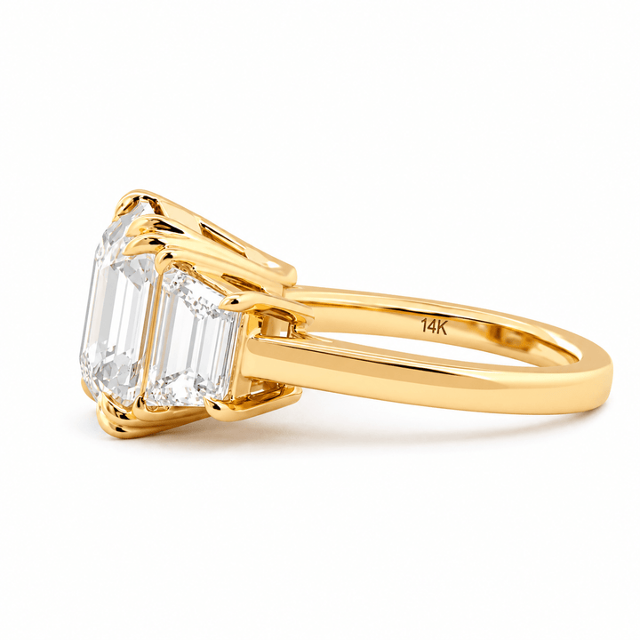 Asscher - Cut Lab Diamond Three - Stone Ring with Trapezoid Side Stones - FIORESE JEWELRY