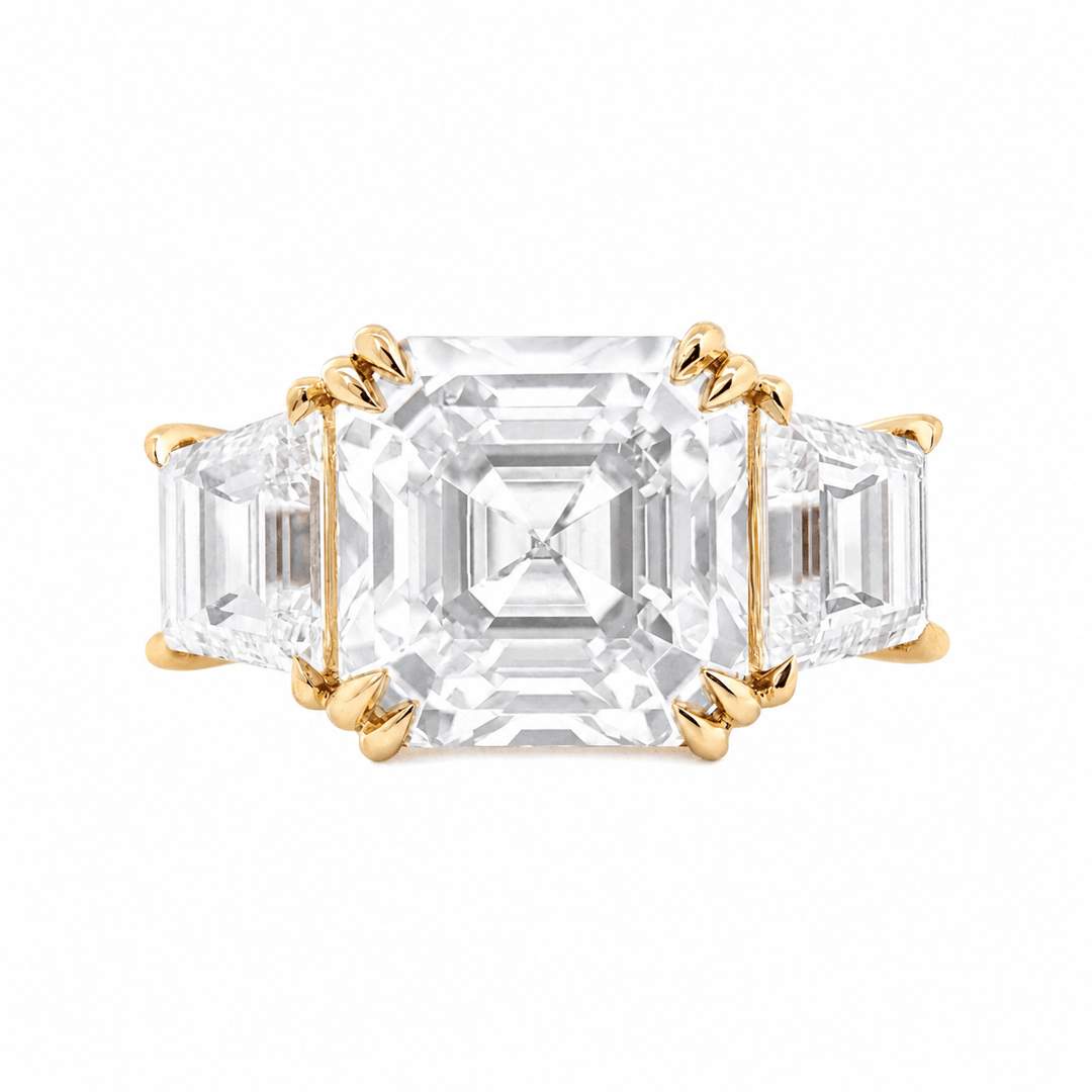 Asscher - Cut Lab Diamond Three - Stone Ring with Trapezoid Side Stones - FIORESE JEWELRY