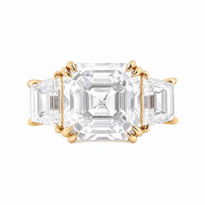 Asscher - Cut Lab Diamond Three - Stone Ring with Trapezoid Side Stones - FIORESE JEWELRY