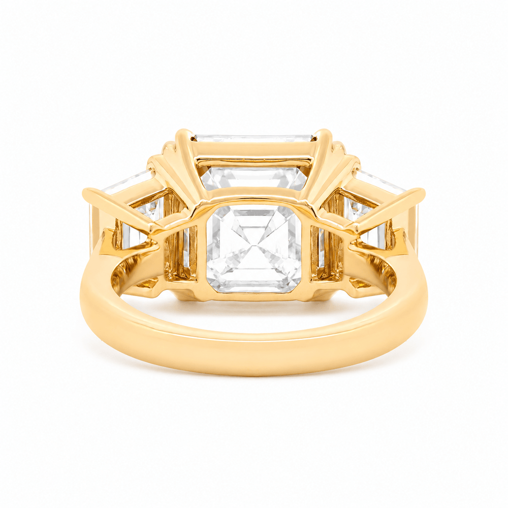 Asscher - Cut Lab Diamond Three - Stone Ring with Trapezoid Side Stones - FIORESE JEWELRY