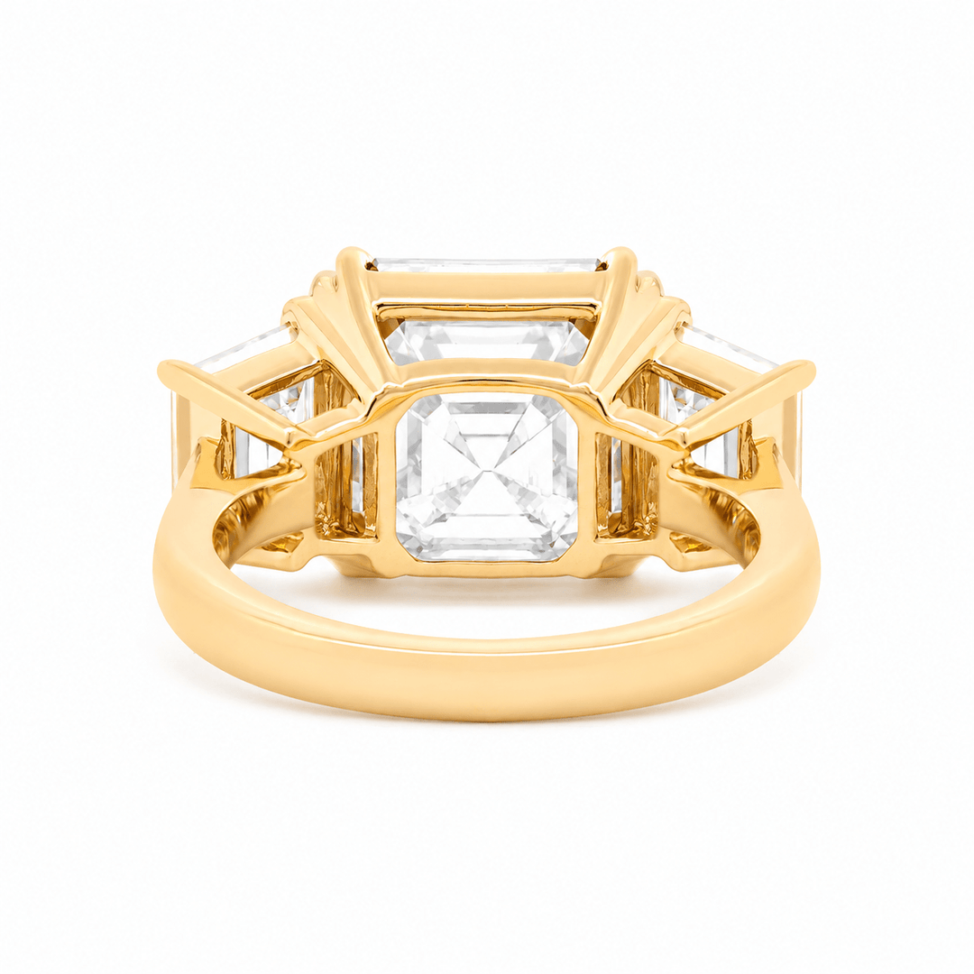 Asscher - Cut Lab Diamond Three - Stone Ring with Trapezoid Side Stones - FIORESE JEWELRY