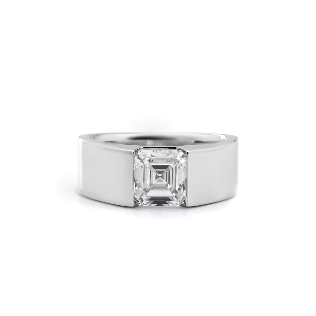 Asscher Cut Lab Diamond Wide Band Design Ring - FIORESE JEWELRY
