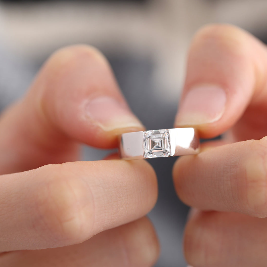 Asscher Cut Lab Diamond Wide Band Design Ring - FIORESE JEWELRY