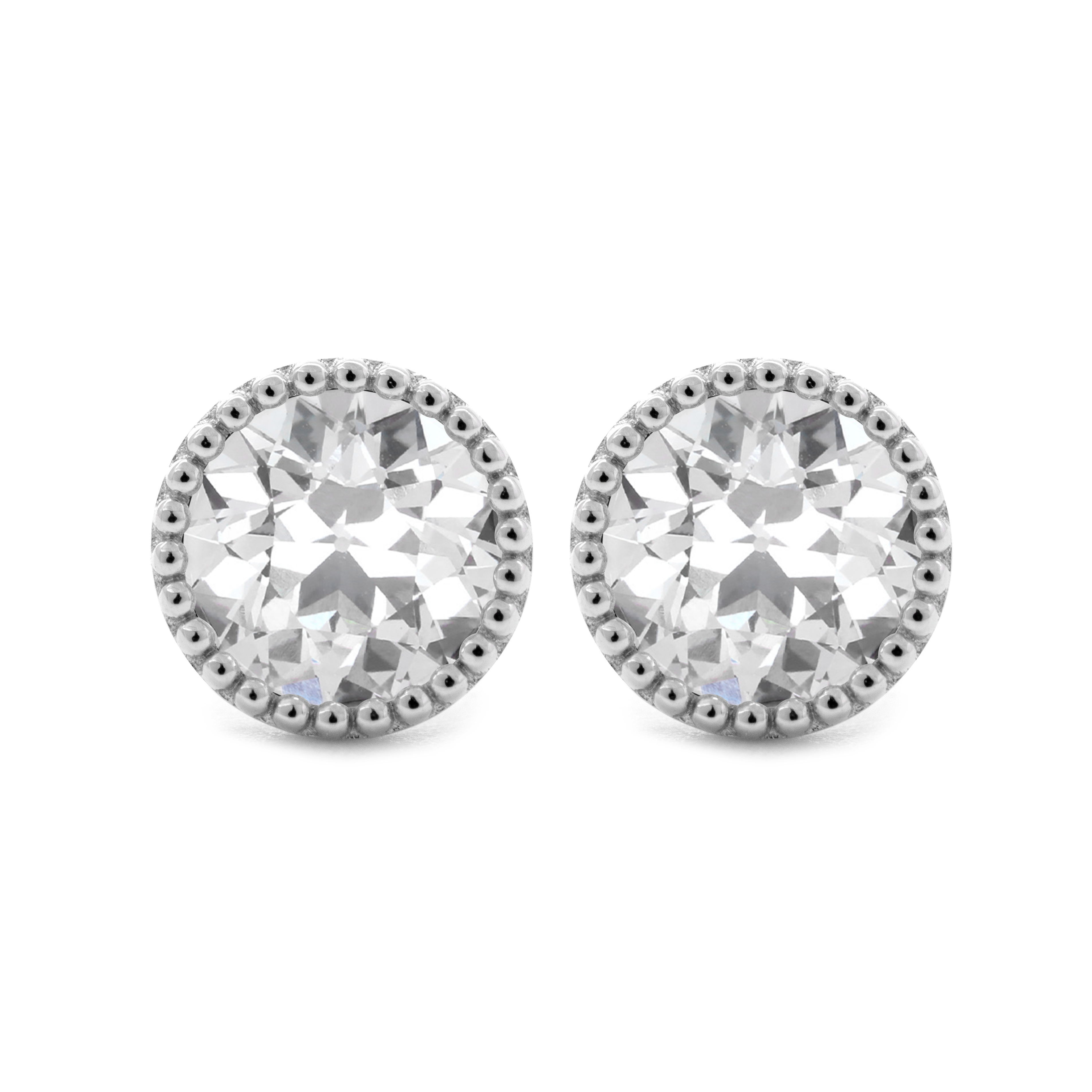 14K White Gold 2 ct tw Old European Cut Lab Diamond Millegrain Stud Earrings