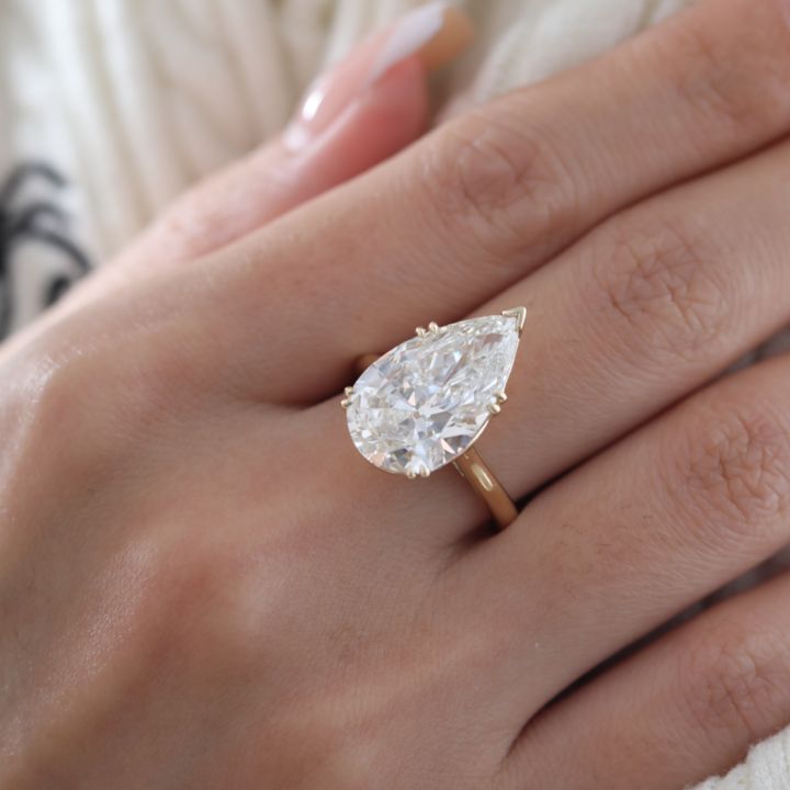 Pear-Cut Lab Diamond Solitaire Ring with Double-Claw Basket Setting