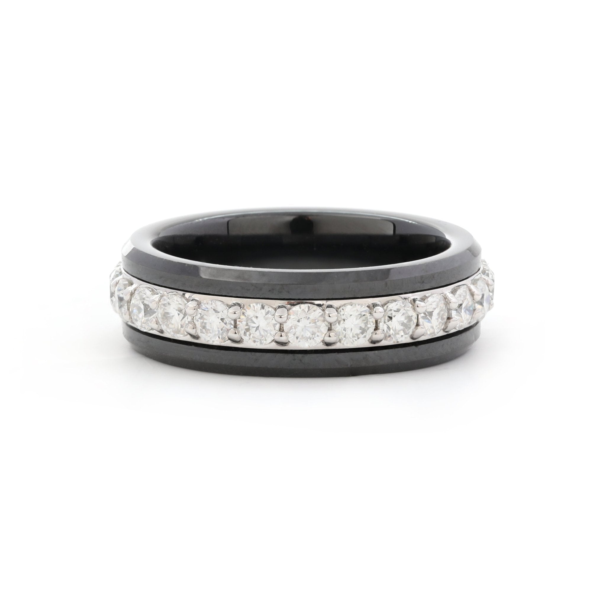 Black Ceramic Round Black Moissanite Fidget Ring