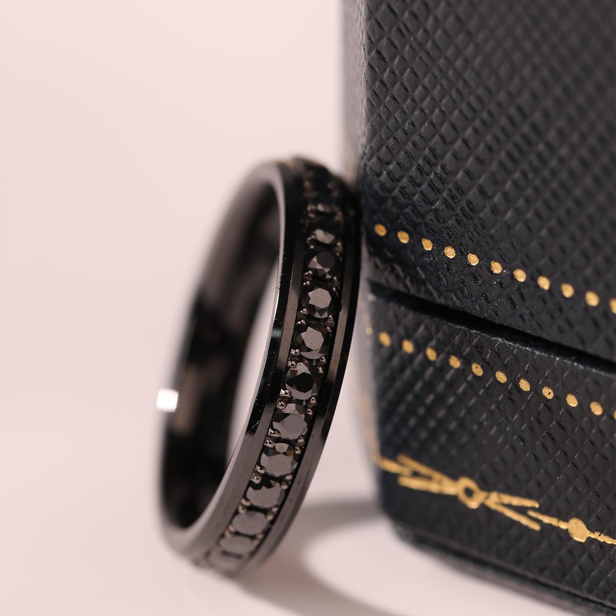 Black Ceramic Round Black Moissanite Fidget Ring