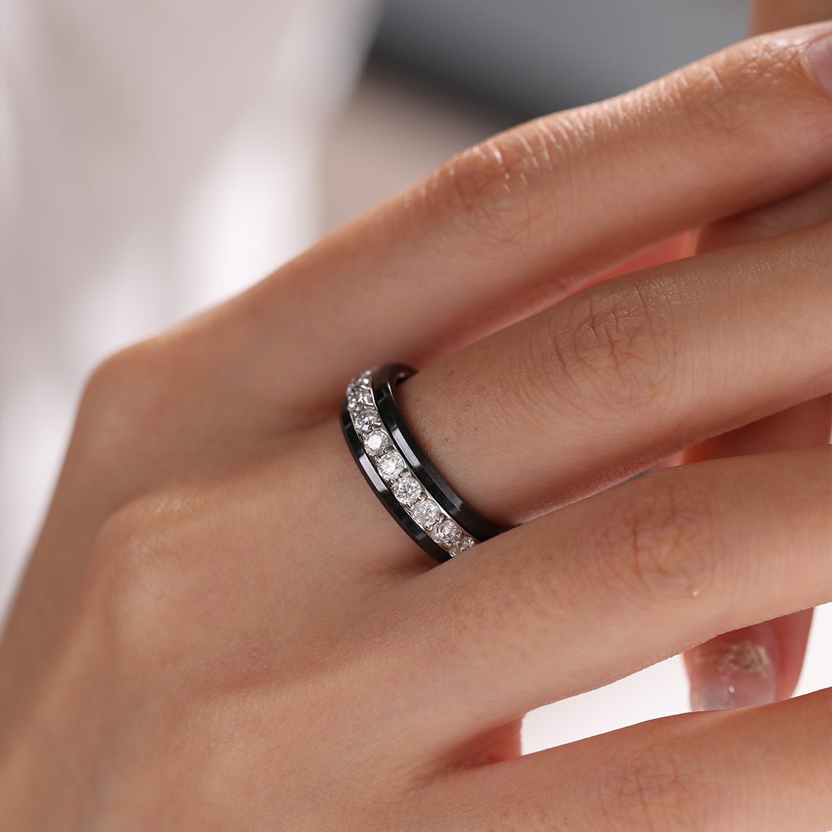 Black Ceramic Round Black Moissanite Fidget Ring