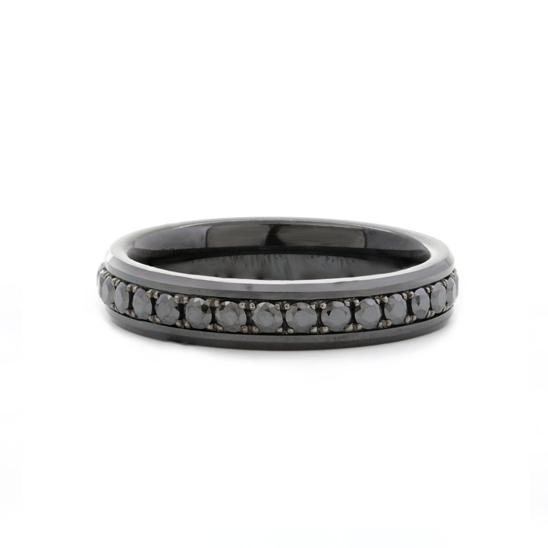 Black Ceramic Round Black Moissanite Fidget Ring - FIORESE JEWELRY