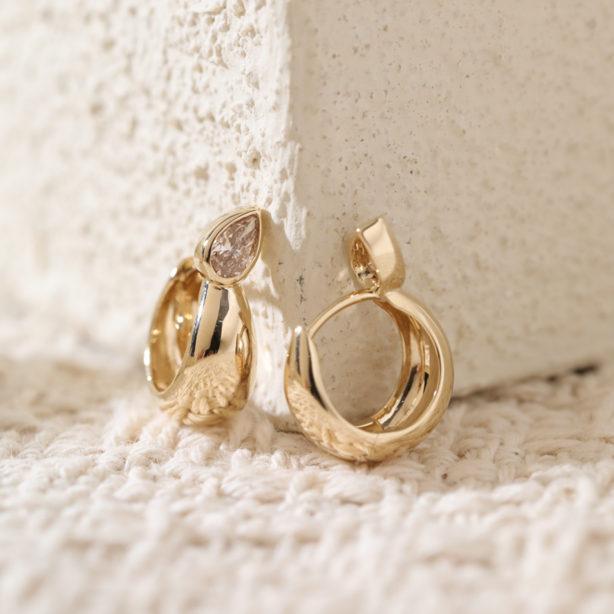 Pear Brown Diamond Bezel Huggie Earrings