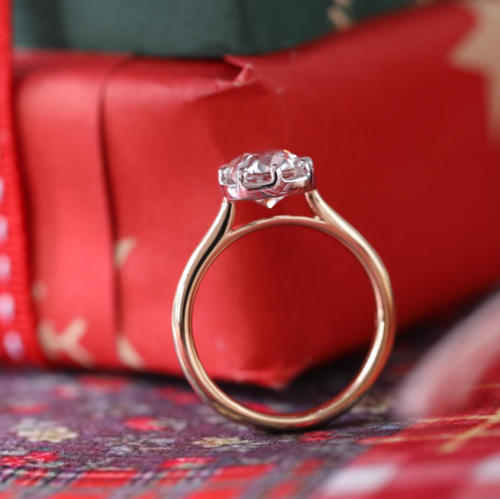 Elongated Old Mine-Cut Lab Diamond Solitaire Ring with Floating Head
