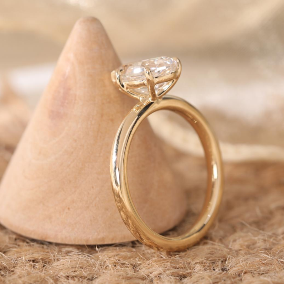 14K Yellow Gold 2.5ct Pear Step Cut Lab Diamond 5 Prong Basket Solitaire Ring