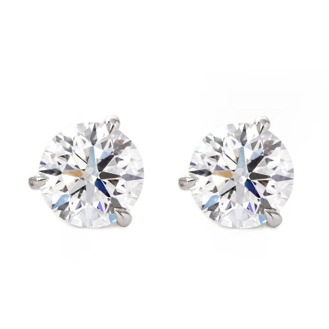 Cherished Moments 2 ct tw Round Cut Lab Diamond 3 Claw Prongs Martini Stud Earrings (DE/G Color, VS Clarity) - FIORESE JEWELRY