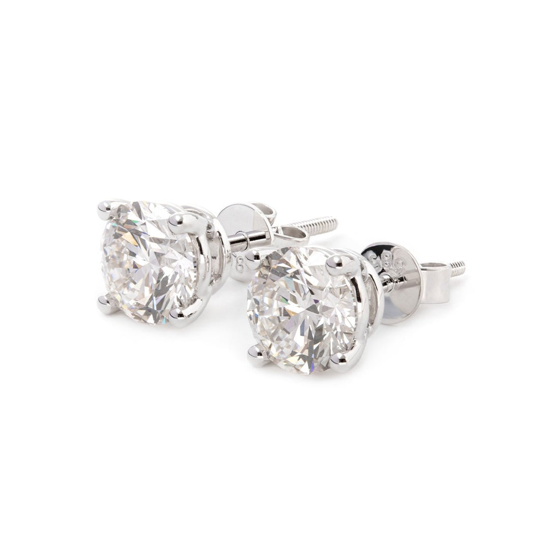 Cherished Moments 2 ct tw Round Cut Lab Diamond 4 Round Prongs Basket Stud Earrings (DE/G Color, VS Clarity) - FIORESE JEWELRY