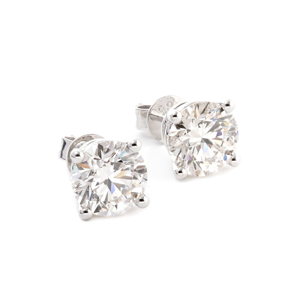 Cherished Moments 2 ct tw Round Cut Lab Diamond 4 Round Prongs Basket Stud Earrings (DE/G Color, VS Clarity) - FIORESE JEWELRY