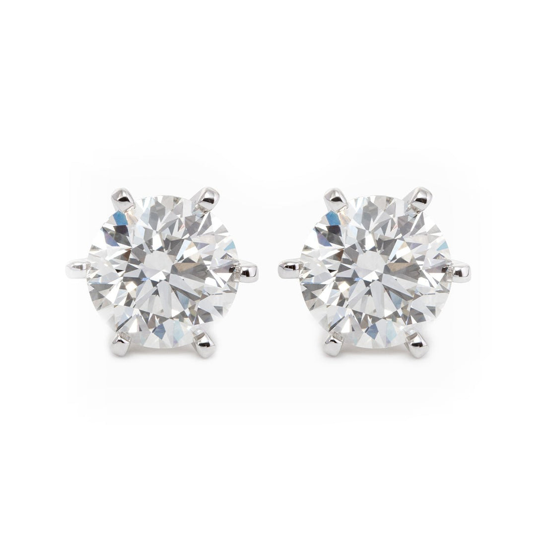 Cherished Moments 2 ct tw Round Cut Lab Diamond 6 Prongs Floral Setting Stud Earrings (DE/G Color, VS Clarity) - FIORESE JEWELRY