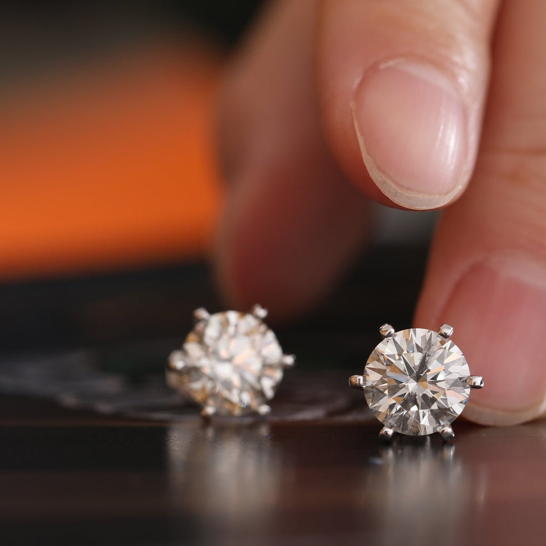 Cherished Moments 2 ct tw Round Cut Lab Diamond 6 Prongs Floral Setting Stud Earrings (DE/G Color, VS Clarity) - FIORESE JEWELRY