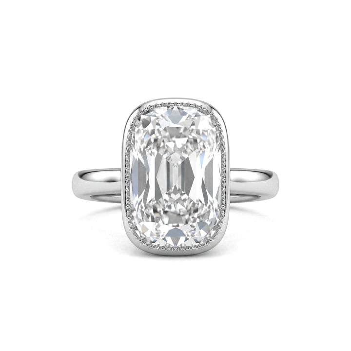 Classic Full Bezel Set Elongated Cushion Old Mine Cut Solitaire Ring - FIORESE JEWELRY