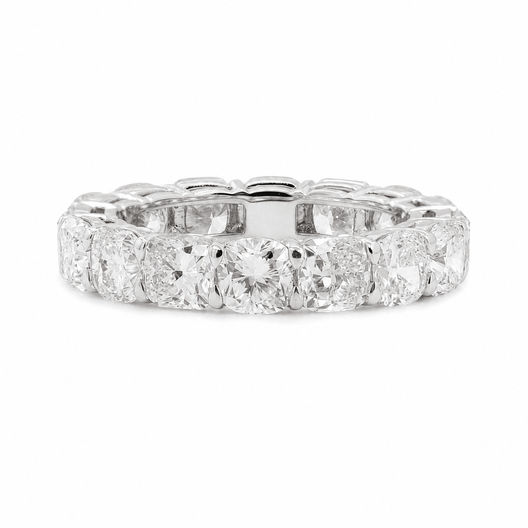 Cushion Brilliant-Cut Lab Diamond Eternity Ring with Shaped Claw Basket Setting - FIORESE JEWELRY