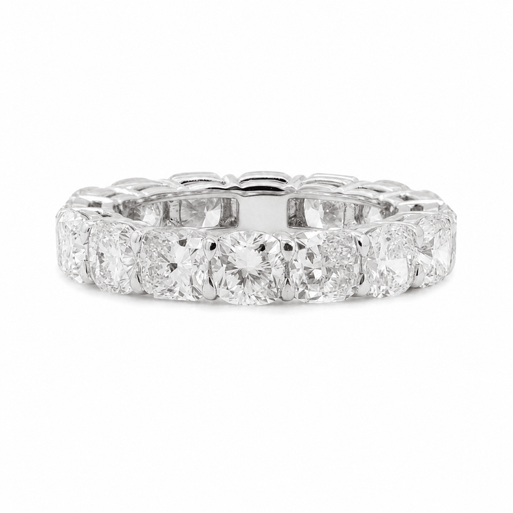 Cushion Brilliant-Cut Lab Diamond Eternity Ring with Shaped Claw Basket Setting - FIORESE JEWELRY