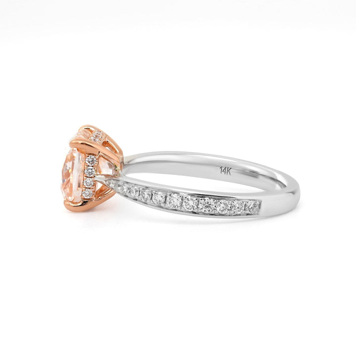 Cushion Brilliant Cut Pink Lab Diamond Solitaire Ring with Hidden Halo - FIORESE JEWELRY