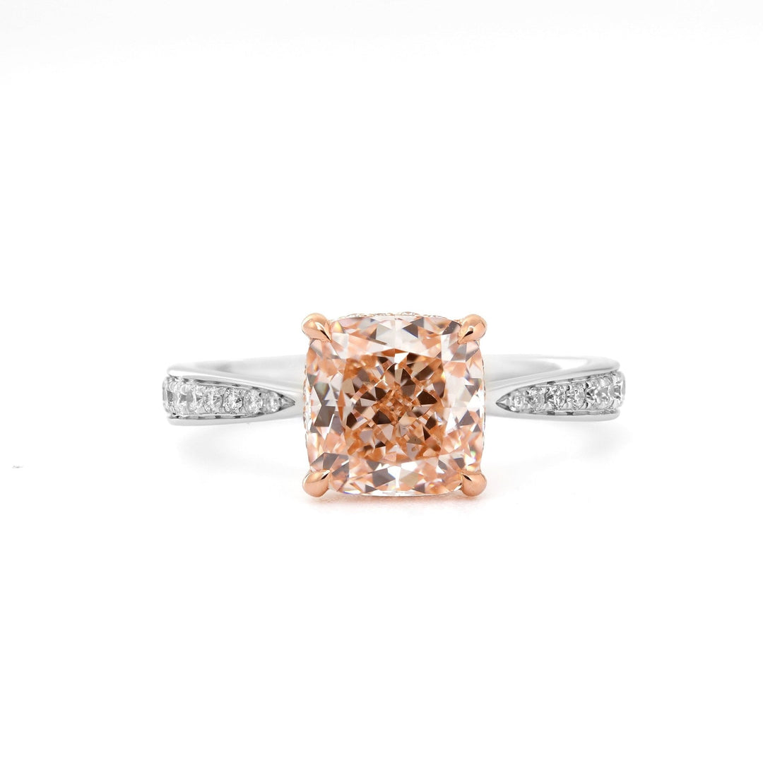 Cushion Brilliant Cut Pink Lab Diamond Solitaire Ring with Hidden Halo - FIORESE JEWELRY