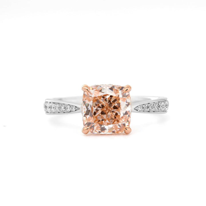 Cushion Brilliant Cut Pink Lab Diamond Solitaire Ring with Hidden Halo - FIORESE JEWELRY