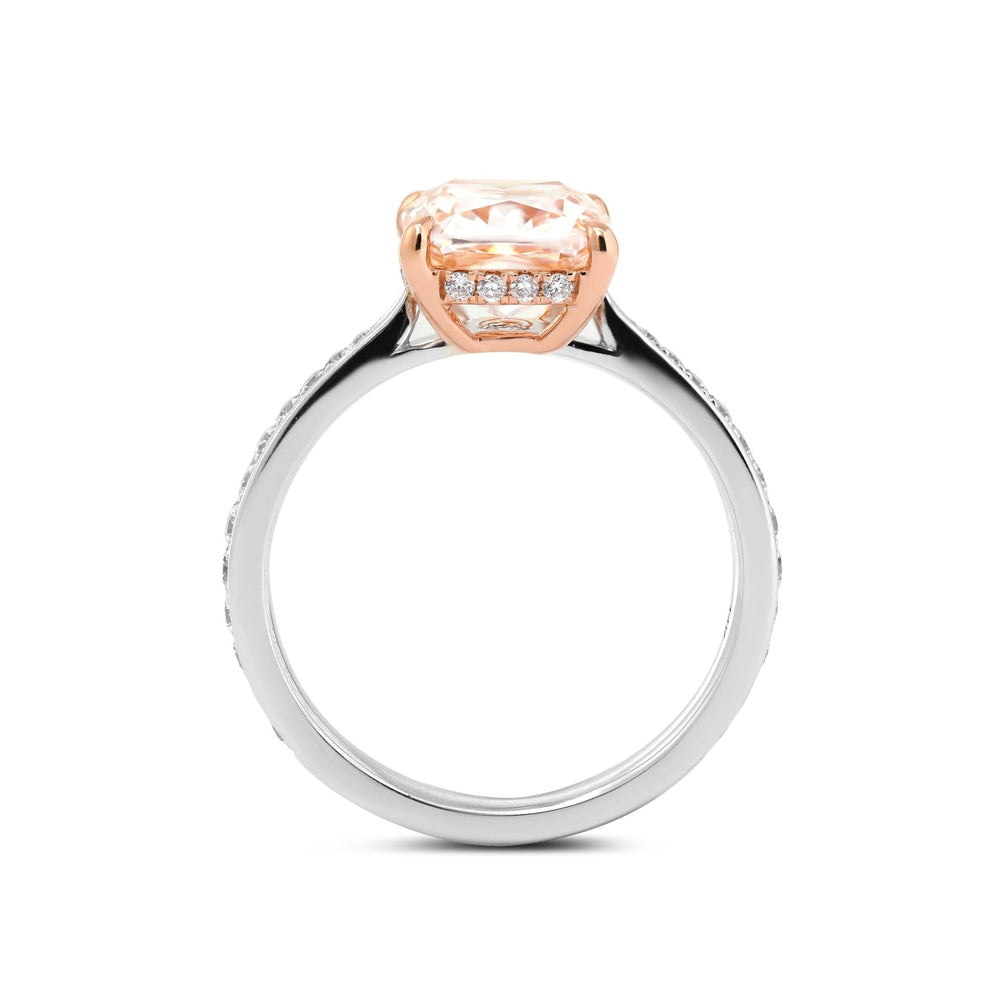 Cushion Brilliant Cut Pink Lab Diamond Solitaire Ring with Hidden Halo - FIORESE JEWELRY