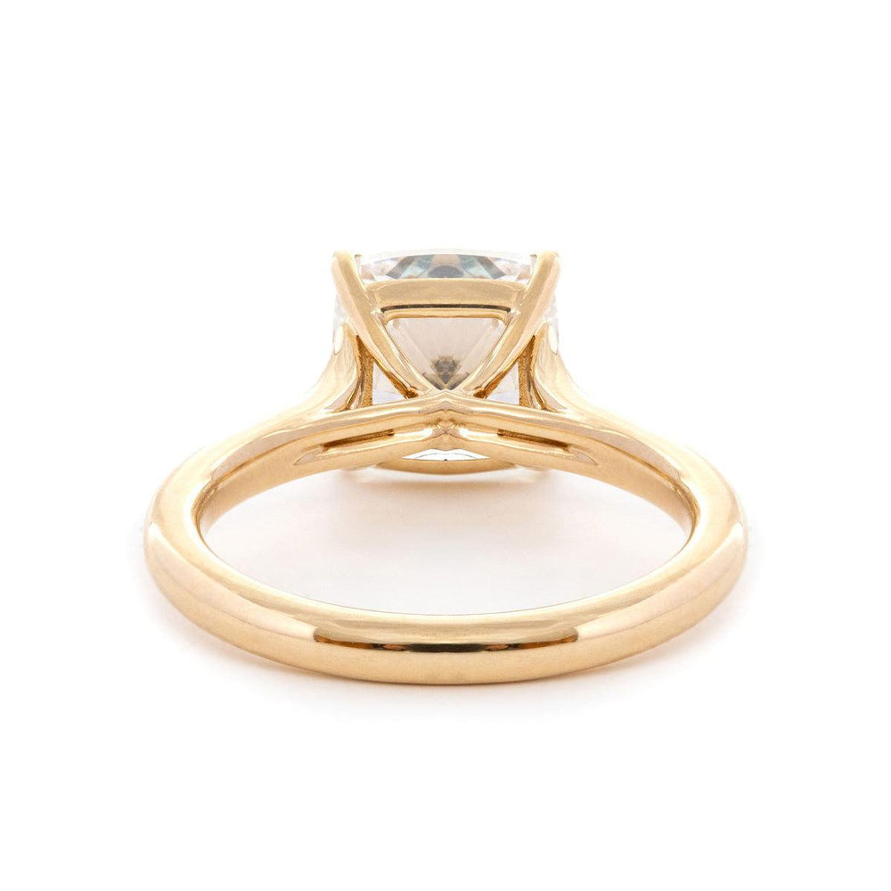 Cushion Cut Lab Diamond 4 - Claw Cathedral Bridal Set — Solitaire Engagement Ring with French Pavé Half Eternity Band - FIORESE JEWELRY