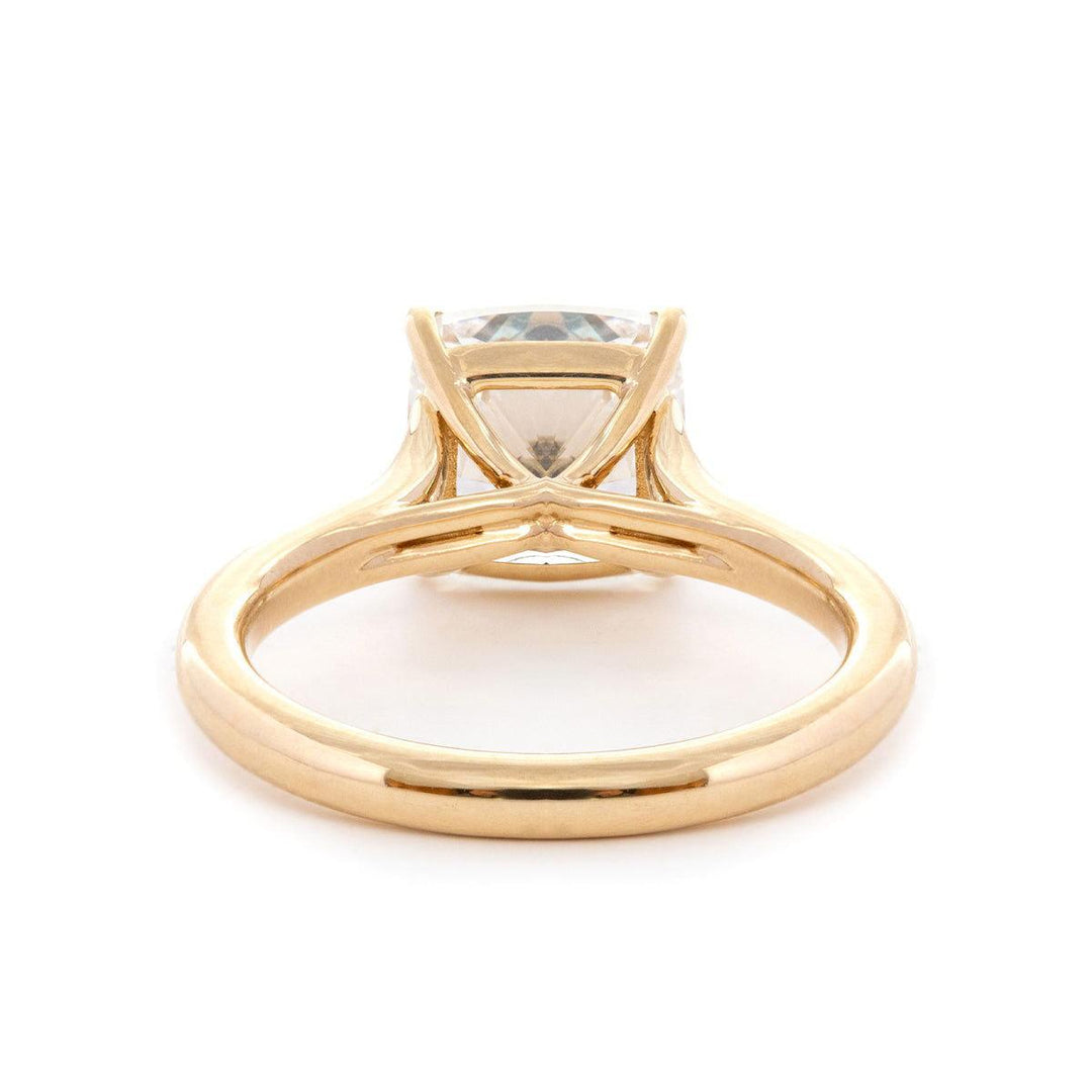 Cushion Cut Lab Diamond 4 - Claw Cathedral Bridal Set — Solitaire Engagement Ring with French Pavé Half Eternity Band - FIORESE JEWELRY