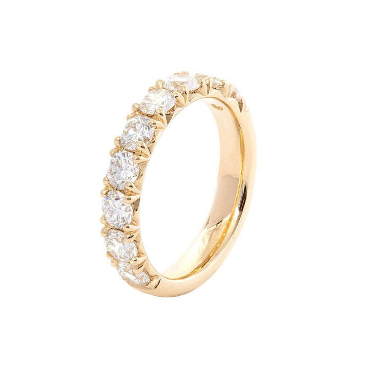 Cushion Cut Lab Diamond 4 - Claw Cathedral Bridal Set — Solitaire Engagement Ring with French Pavé Half Eternity Band - FIORESE JEWELRY