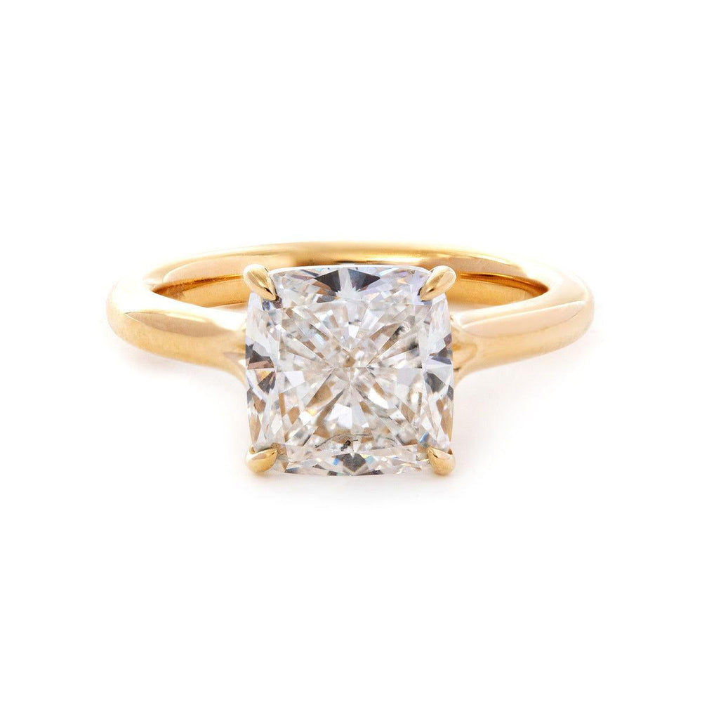 Cushion Cut Lab Diamond 4 - Claw Cathedral Bridal Set — Solitaire Engagement Ring with French Pavé Half Eternity Band - FIORESE JEWELRY