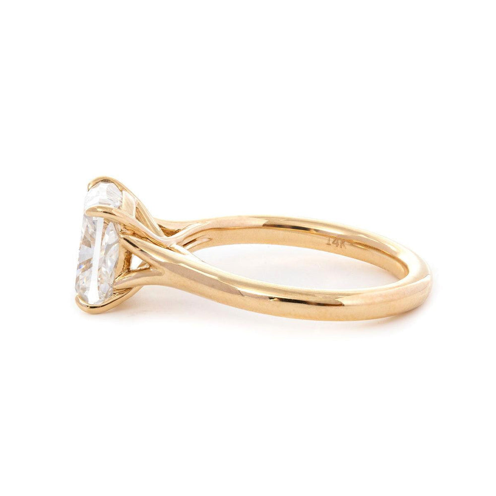 Cushion Cut Lab Diamond 4 - Claw Cathedral Bridal Set — Solitaire Engagement Ring with French Pavé Half Eternity Band - FIORESE JEWELRY