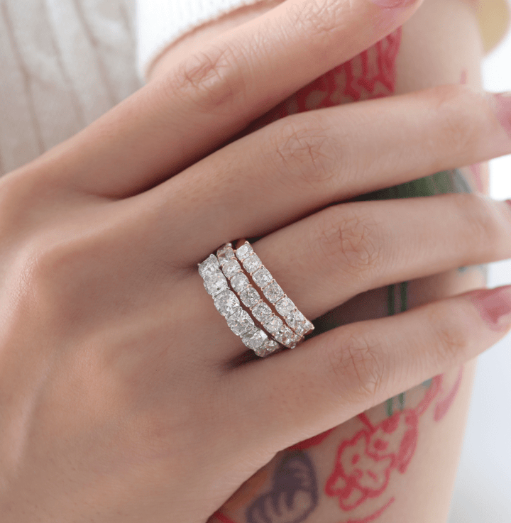 Cushion-Cut Lab Diamond 7-Stone Half Eternity Ring - FIORESE JEWELRY