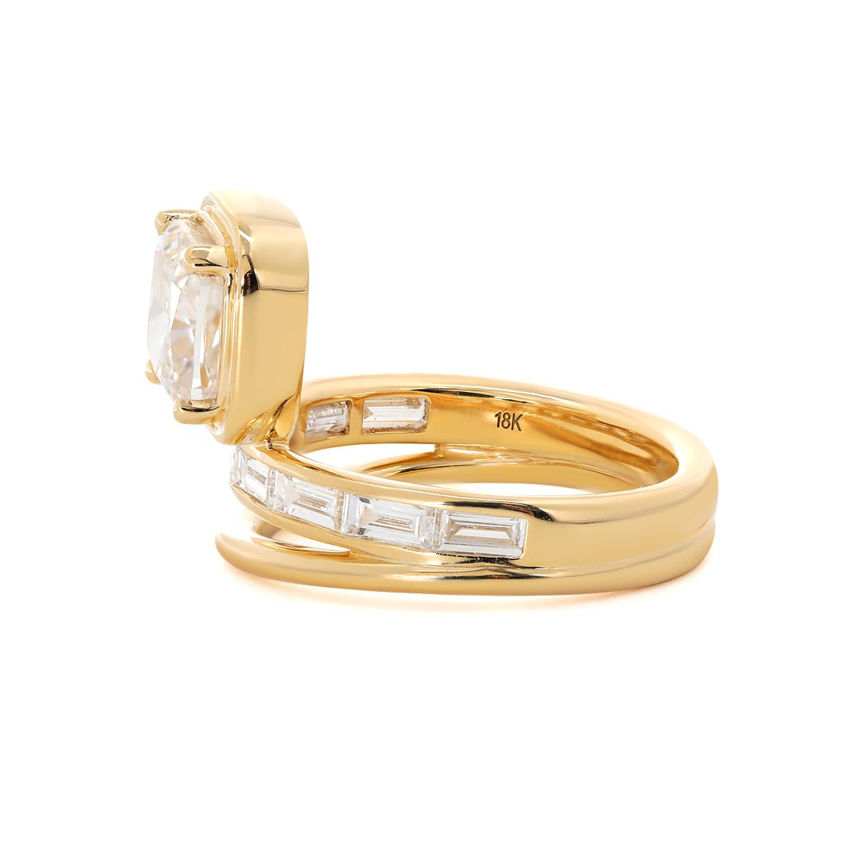 Cushion-Cut Lab Diamond Bezel-Set Ring with Baguette-Cut Lab Diamond Side Stones