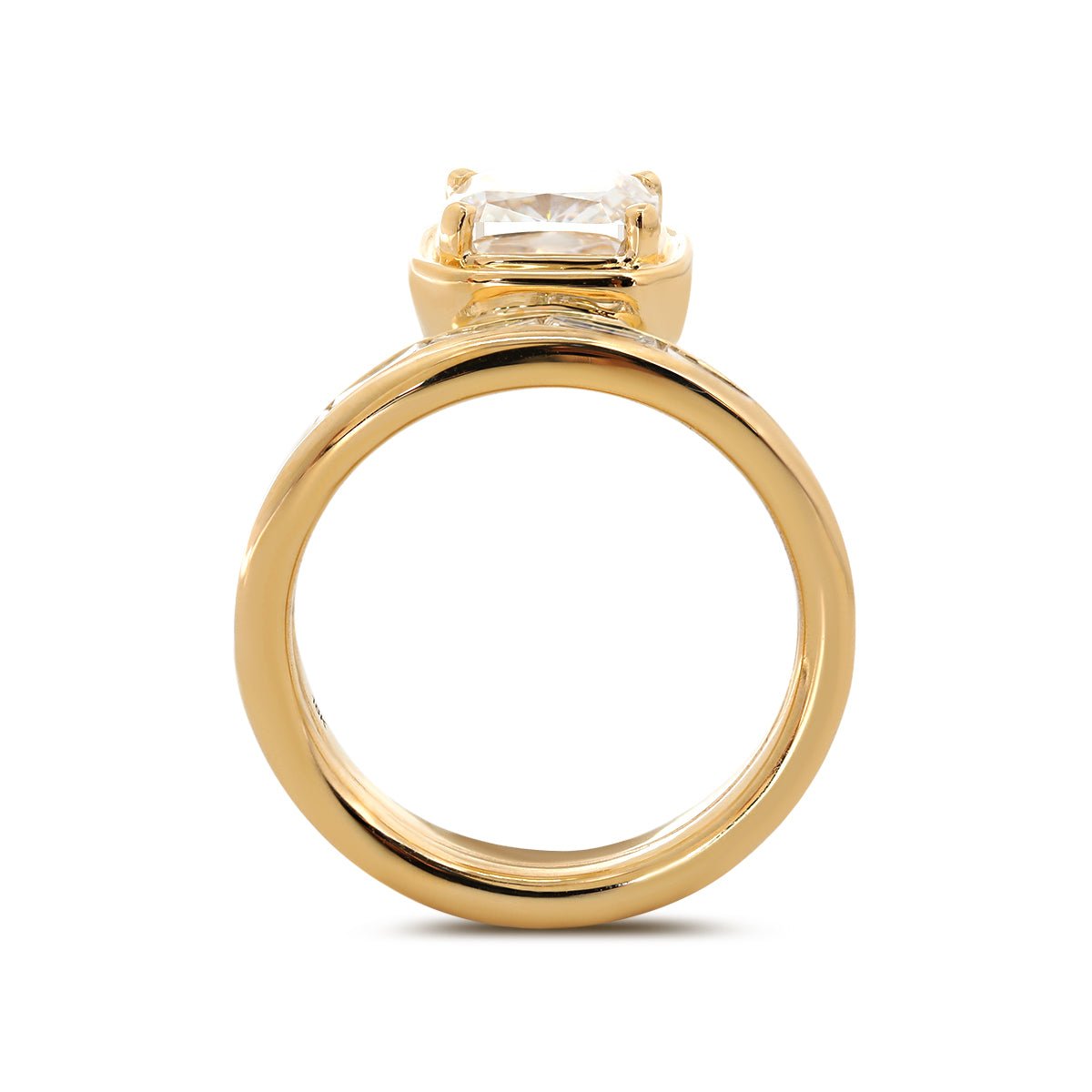 Cushion-Cut Lab Diamond Bezel-Set Ring with Baguette-Cut Lab Diamond Side Stones