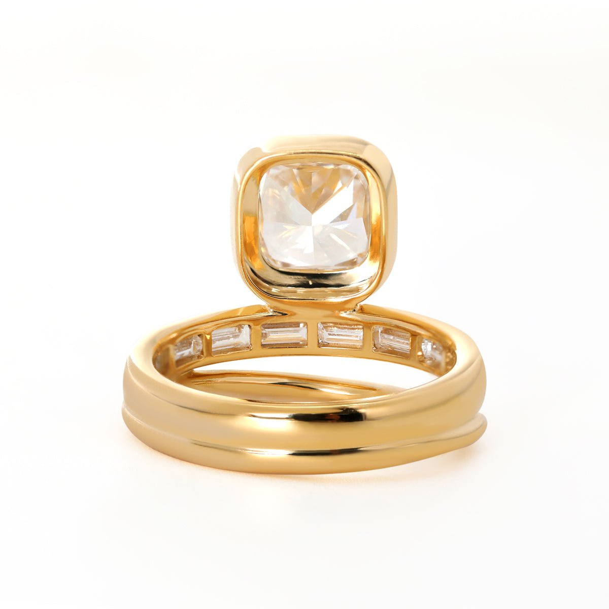 Cushion-Cut Lab Diamond Bezel-Set Ring with Baguette-Cut Lab Diamond Side Stones