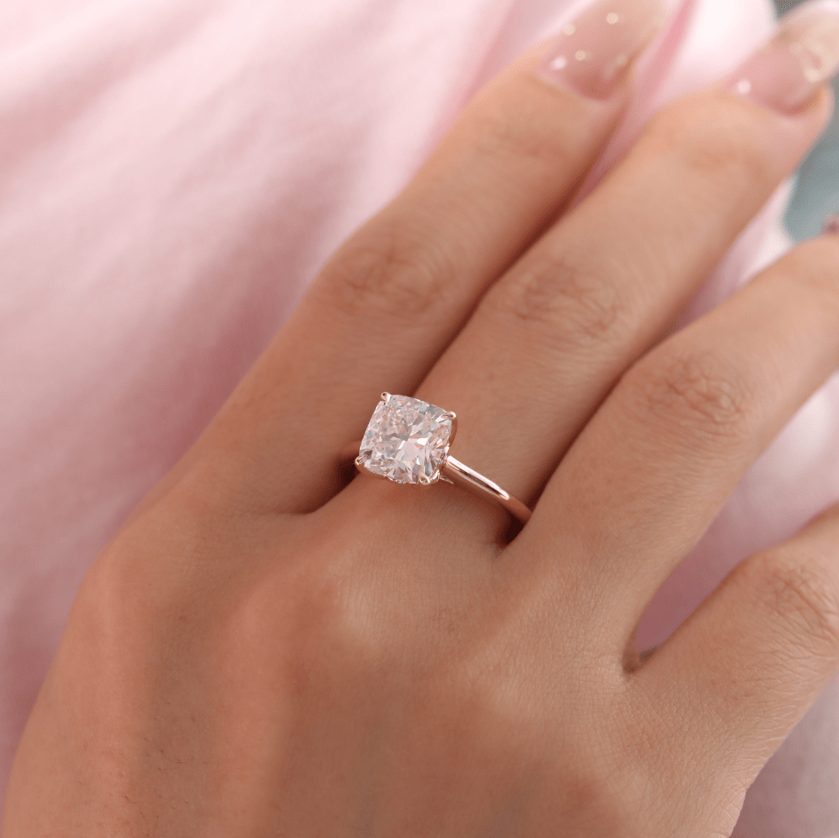 Cushion-Cut Lab Diamond Solitaire Ring with Four-Prong Tulip Cathedral Setting - FIORESE JEWELRY