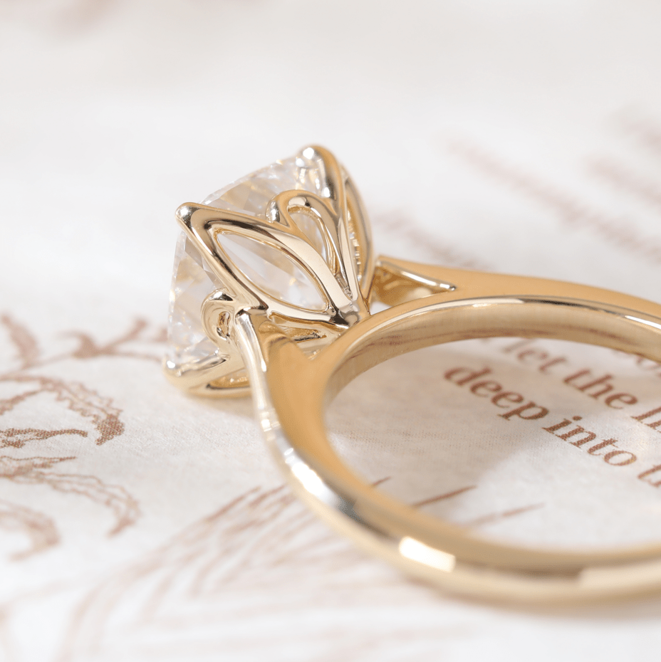 Cushion-Cut Lab Diamond Solitaire Ring with Four-Prong Tulip Cathedral Setting - FIORESE JEWELRY
