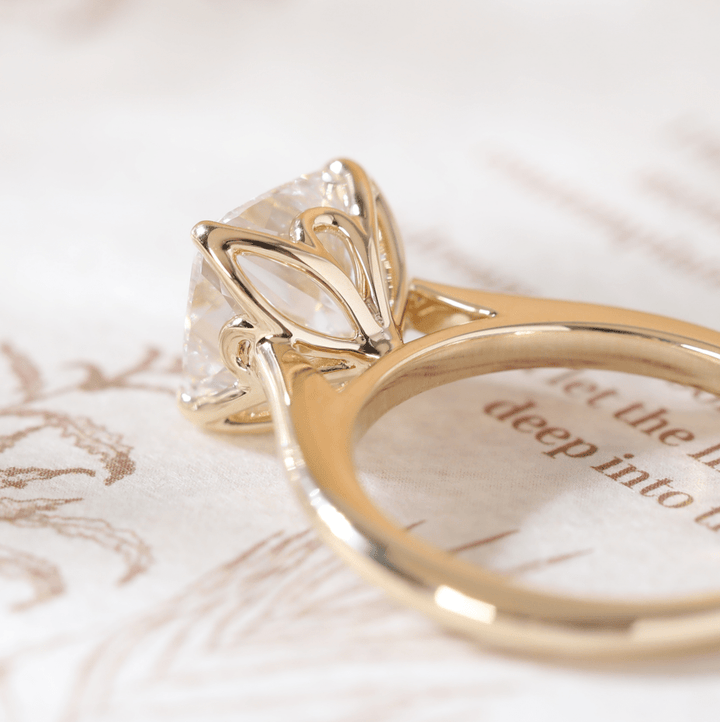 Cushion-Cut Lab Diamond Solitaire Ring with Four-Prong Tulip Cathedral Setting - FIORESE JEWELRY