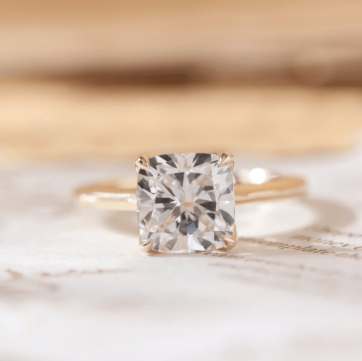 Cushion-Cut Lab Diamond Solitaire Ring with Four-Prong Tulip Cathedral Setting - FIORESE JEWELRY