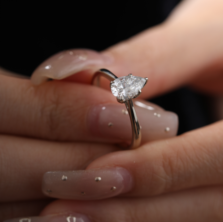 Pear-Cut Lab Diamond Solitaire Ring with Tulip Basket Cathedral Setting