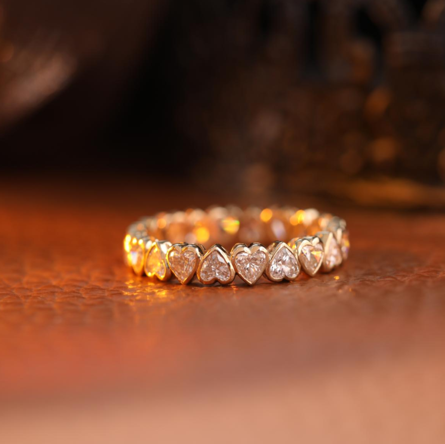 3*3mm Heart Shaped Lab Diamond Bezel Eternity Ring